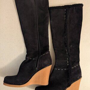Charles by Charles David black suede wedge zip up boots Sz 7